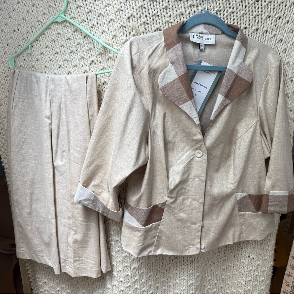 3X Women's Tan Blazer Jacket and Pants